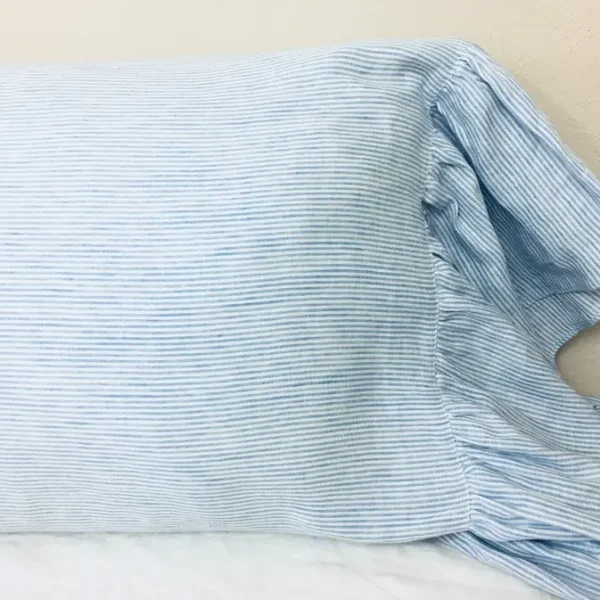 Vải lanh 100% linen kẻ sọc xanh trắng đạt chứng nhận Oeko-Tex