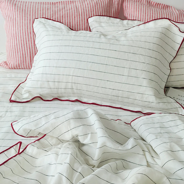 Vải lanh Embroidery Edge Pinstripe, 100% linen