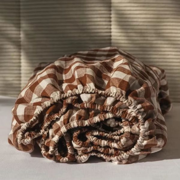 Vải lanh kẻ caro xanh dương, kẻ sọc mềm mại đã qua xử lý