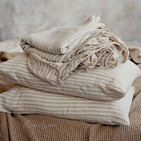 Vải lanh 100%, định lượng 100gsm, dày 57/58 inch, in sọc