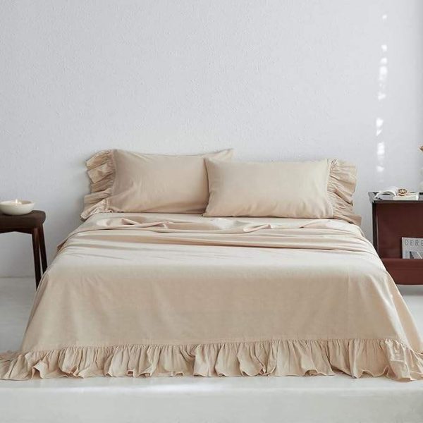 Vải lanh 100% linen, bằng vải lanh với diềm xếp dài